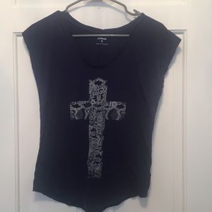 Navy blue floral cross shirt